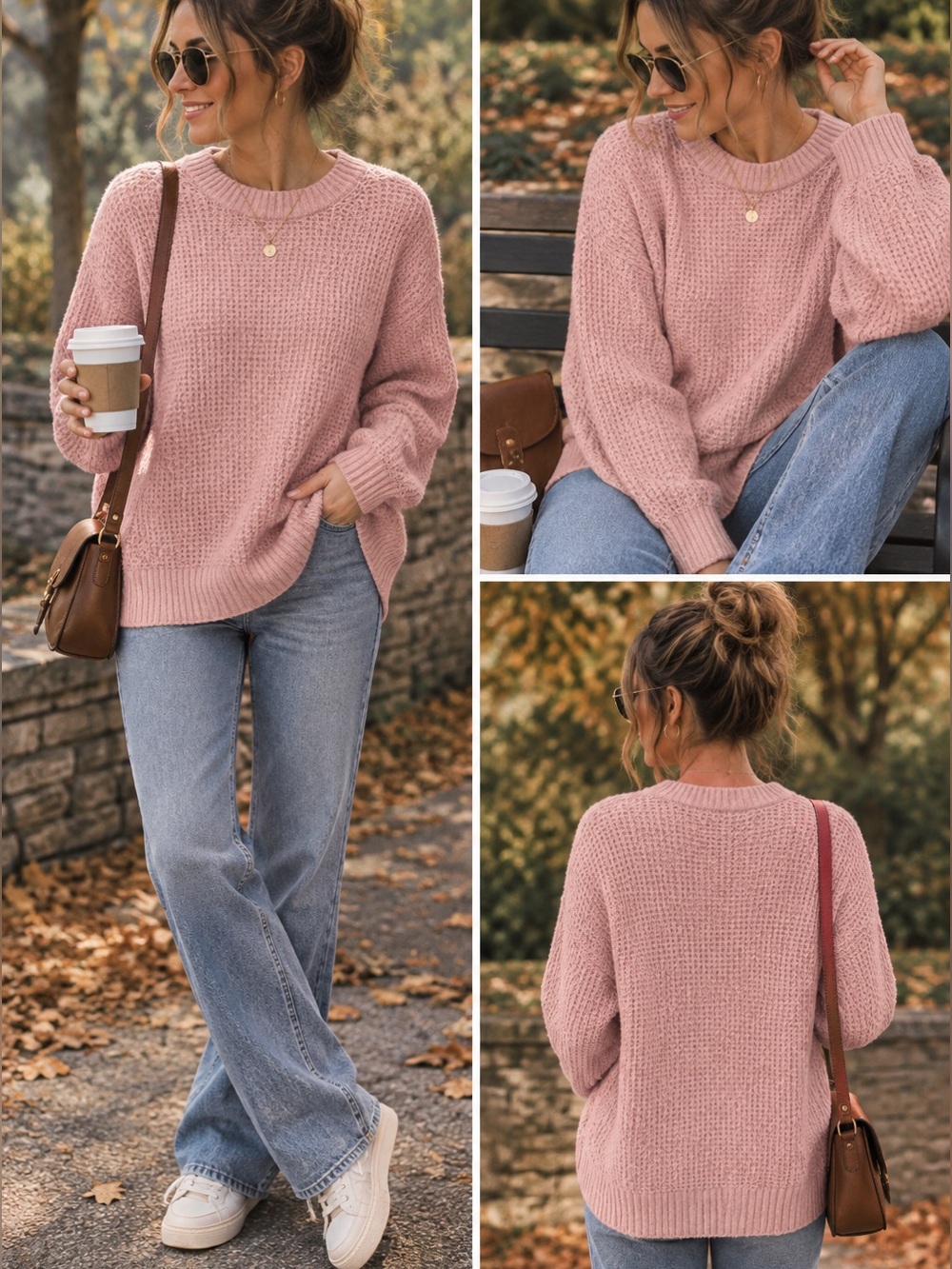 AE Blush Pink Soft Waffle Knit Relaxed Fit Crewneck Sweater - Size XS
